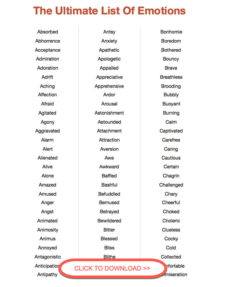 Of comprehensive emotions list Emotion (Stanford