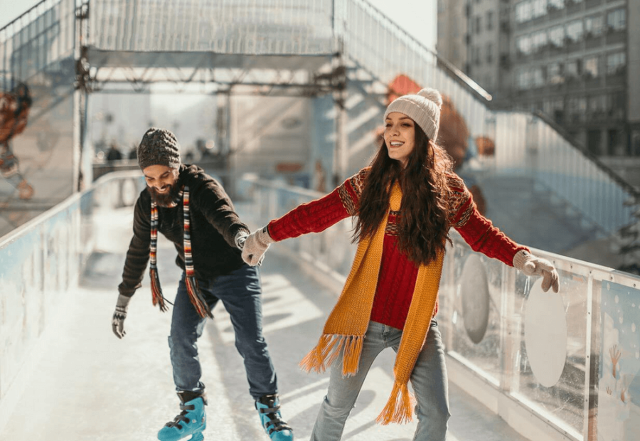 couple ice skating winter hobbies
