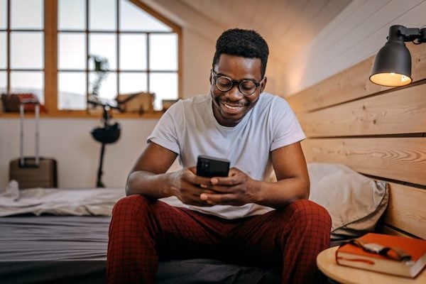 man reading on phone good morning paragraphs for him