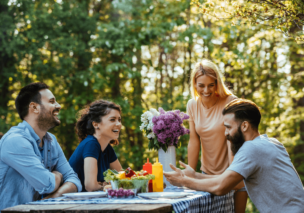 group of friends laughing dry sense of humor