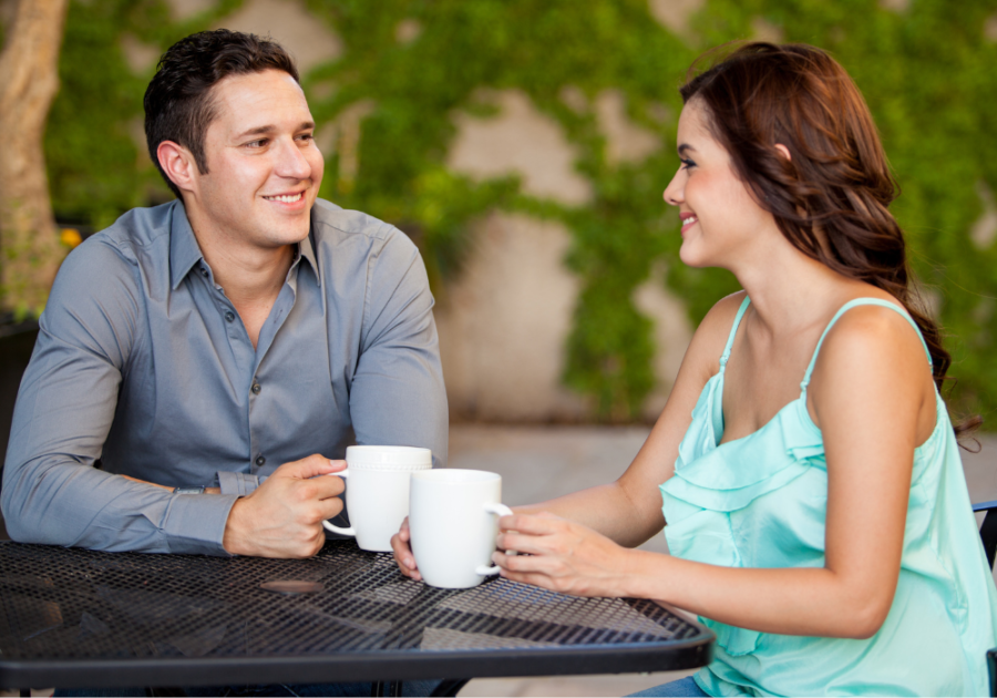 couple on date talking with coffee second date questions