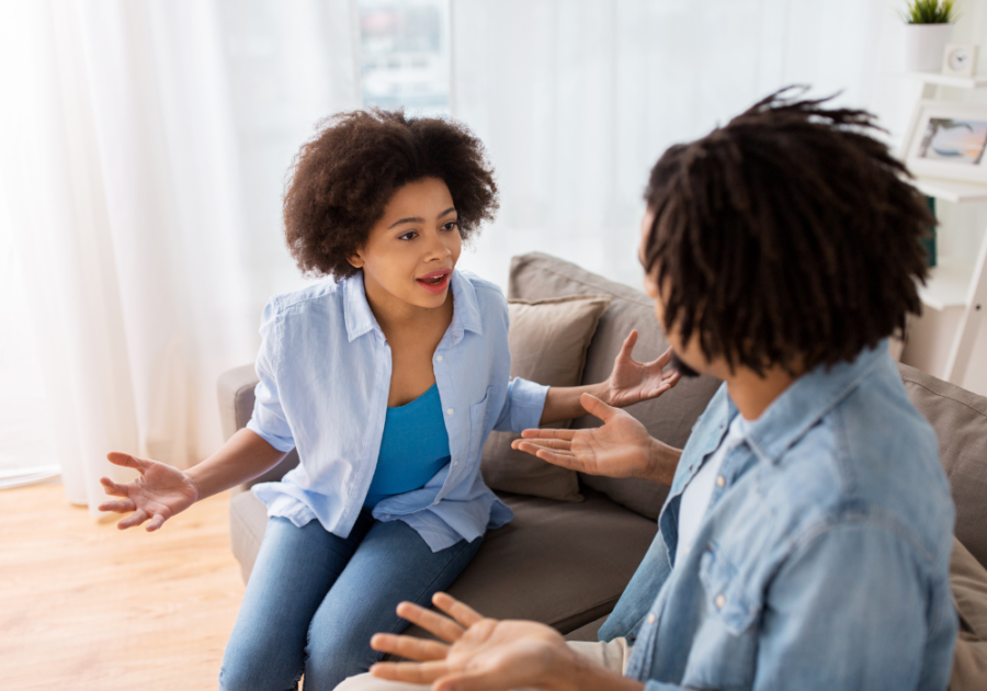 couple arguing on sofa One-Sided Relationship