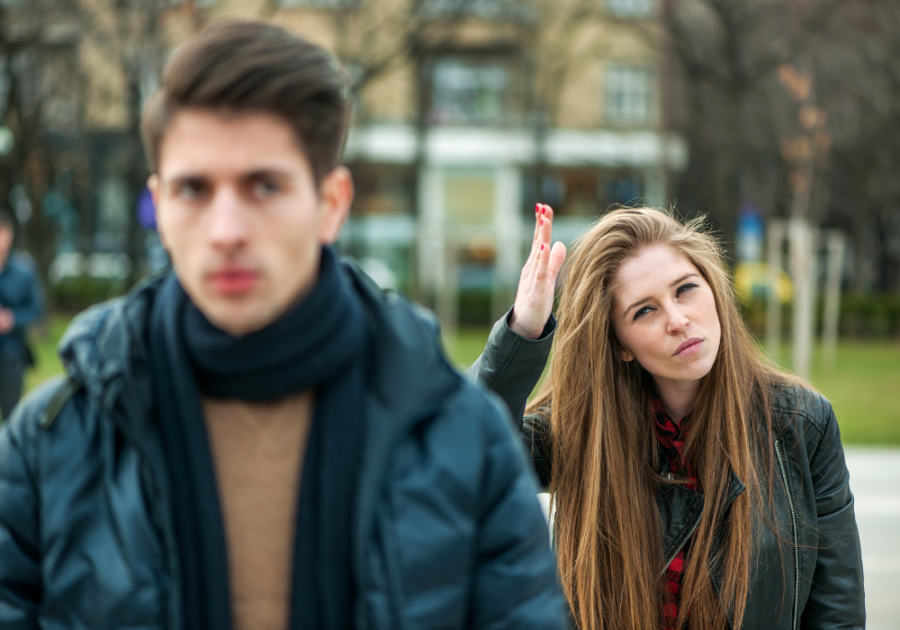 A man turns his back on an angry woman What happens when you ignore the manipulator?