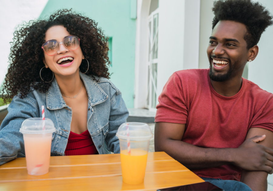 couple laughing sitting in Love with My Best Friend Quiz