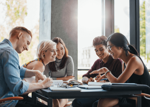 group of friends studying together orange personality type