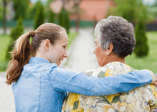 young woman with grandmother blue personality type